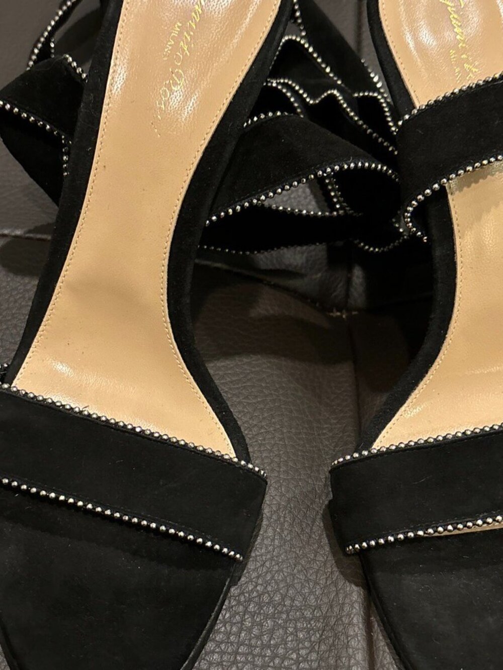 Gianvito Rossi Black Suede Ankle-Tie Sandal Heels Bow